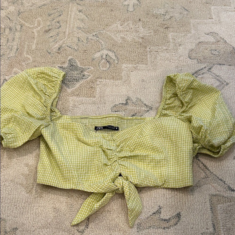 Zara Light Green and yellow Gingham Crop Top